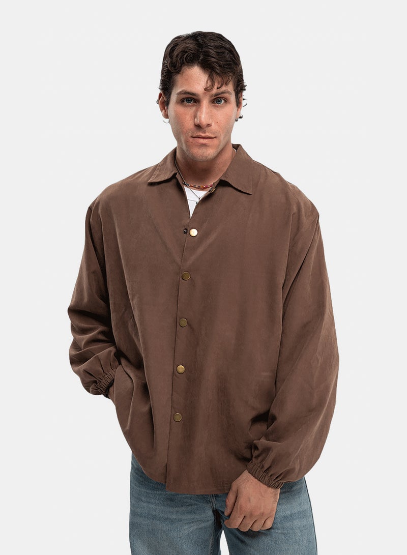 In Your Shoe Brown Oversized Textured Windbreaker - Image 2